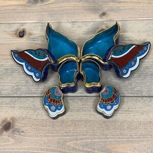 Vintage cloisonne butterfly trinket box/ puzzle box/ 4 segments